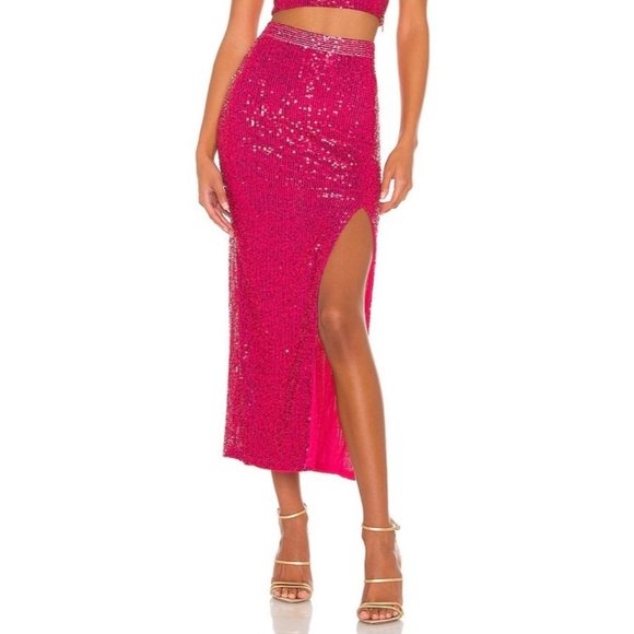 SAYLOR Dresses & Skirts - SAYLOR Brinkley Sequin Slit Midi Skirt Fuchsia Pink Small